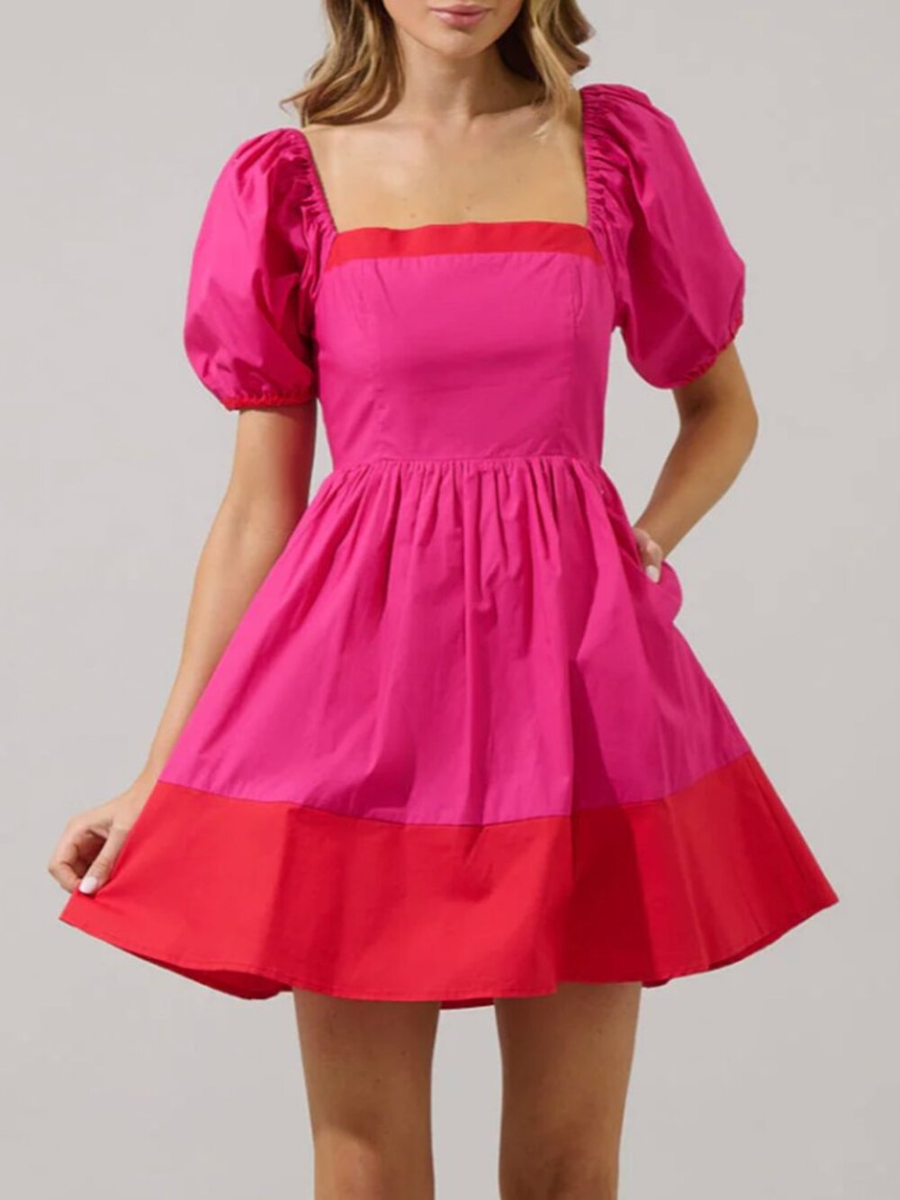 NWT Sugarlips Tavares Fuschia / Red Color Block Mini Dress